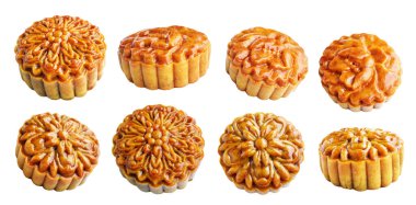 Kurutulmuş ay pastası, kırpma yolu ile izole edilmiş, beyaz arka planda gölge yok, Vietnam ya da Çin Sonbahar Festivali