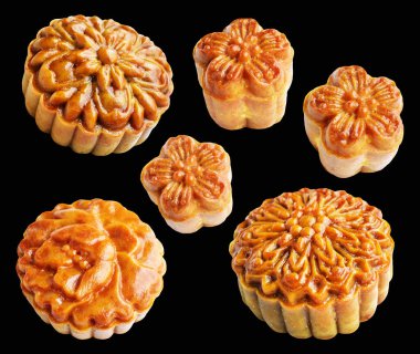 Kurutulmuş ay pastası, kırpma yolu ile izole edilmiş, siyah arka planda gölge yok, Vietnam ya da Çin Sonbahar Festivali