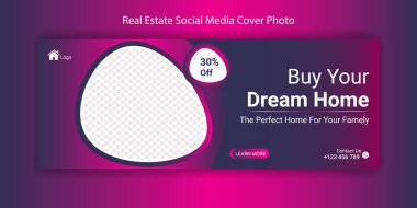 Dream Home Real Estate Social Media Cover Photo Template Design. Timeline Profile page For Property sale Business. Real Estate Digital Advertising.  clipart