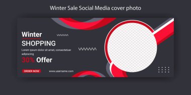Kış indirimi ve alışveriş sosyal medya kapağı Fotoğraf Şablonu Tasarımı. Mevsimlik satışlar için tanıtım markası. Sosyal Ağ için Zaman Çizgisi Kapağı Konsepti. Düzenlenebilir Dijital poster Sunumu.