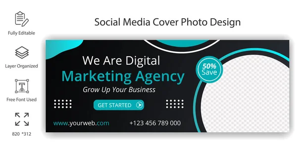 Business Digital Marketing Agency Social Media Cover Banner Template Design — Vettoriale Stock