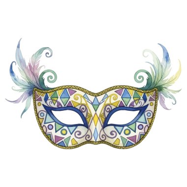 Mardi Gras Maskeli Suluboya Tüyleri Vektörü