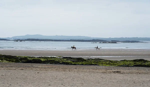 Duas Pessoas Equitação Praia Anglesey — Fotografia de Stock