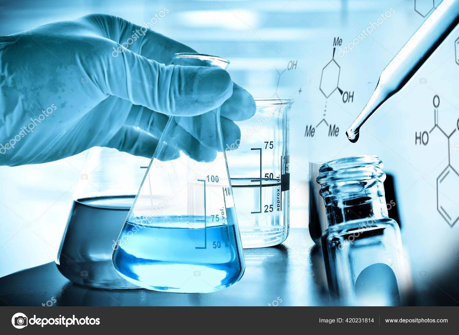 Hand Scientist Holding Flask Lab Glassware Chemical Laboratory Background  Science Stock Photo by ©totojang1977@ 420231814