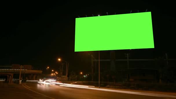 Time Lapse Blank Billboard Green Screen Night Street Light Trails — Stock video