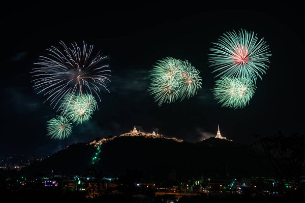 Beautiful firework display on celebration night 