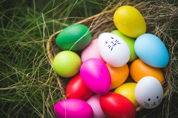 Yeşil çimlerde renkli Paskalya yumurtaları 