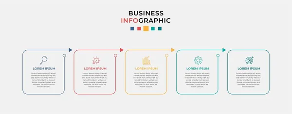 Business Infographic tasarım şablonu simgeli ve 5 seçenekli veya basamaklı Vektör. İşlem şeması, sunumlar, iş akışı düzeni, afiş, akış şeması, bilgi grafiği için kullanılabilir