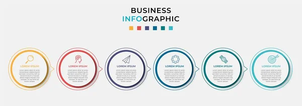 Business Infographic Design Template Vector Avec Des Icônes Six Options — Image vectorielle