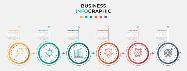 Business Infographic Design Šablona Vektor Ikonami Šest Možností Nebo Kroků — Stockový vektor