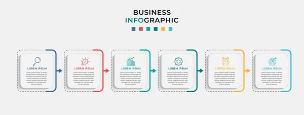 Business Infographic tasarım şablonu simgeli ve 6 seçenek veya basamaklı Vektör. İşlem şeması, sunumlar, iş akışı düzeni, afiş, akış şeması, bilgi grafiği için kullanılabilir