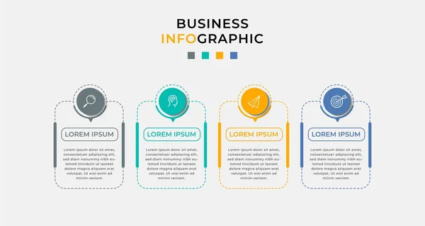 Modello Infografica Aziendale Minimale Timeline Con Passi Opzioni Icone Marketing — Vettoriale Stock