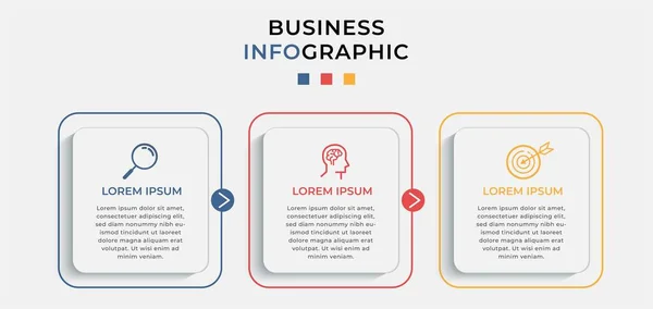 Asgari İş Bilgileri şablonu. 3 adımlı zaman çizelgesi, seçenekler ve pazarlama simgeleri. İki dairesel elemanlı vektör doğrusal bilgi. Sunum için kullanılabilir.
