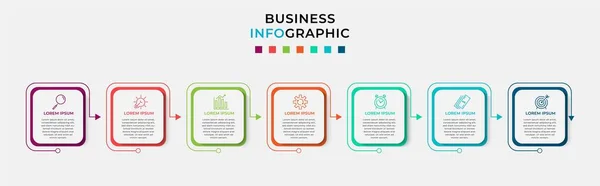 Minimale Geschäftsinformationsgrafik Vorlage Zeitachse Mit Schritten Optionen Und Marketing Symbolen — Stockvektor