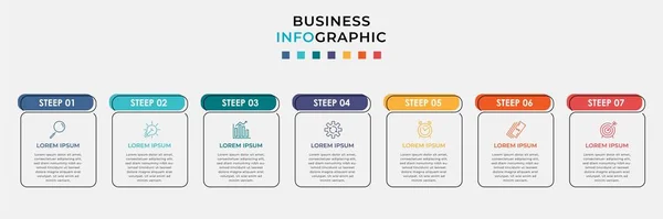 Modèle Minimal Infographie Entreprise Chronologie Avec Étapes Options Icônes Marketing — Image vectorielle