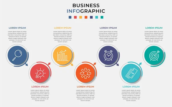 Modèle Minimal Infographie Entreprise Chronologie Avec Étapes Options Icônes Marketing — Image vectorielle