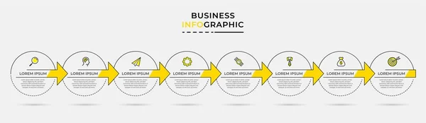 Minimale Geschäftsinformationsgrafik Vorlage Zeitachse Mit Schritten Optionen Und Marketing Symbolen — Stockvektor