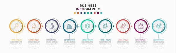 Minimale Geschäftsinformationsgrafik Vorlage Zeitachse Mit Schritten Optionen Und Marketing Symbolen — Stockvektor