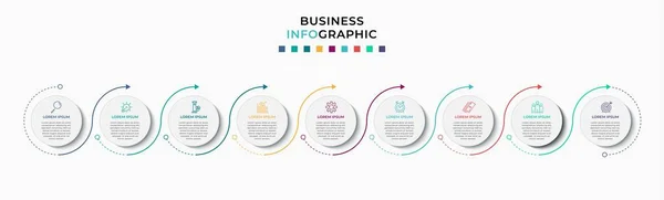 Modèle Minimal Infographie Entreprise Chronologie Avec Étapes Options Icônes Marketing — Image vectorielle