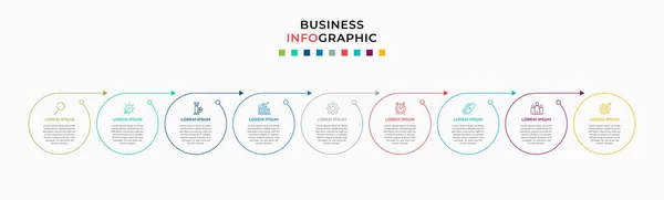 Minimale Geschäftsinformationsgrafik Vorlage Zeitachse Mit Schritten Optionen Und Marketing Symbolen — Stockvektor