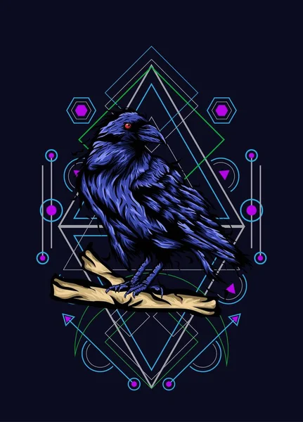 Corbeau Corbeau Oiseau Illustration Vectorielle Avec Motif Géométrique Sacré Pour — Image vectorielle