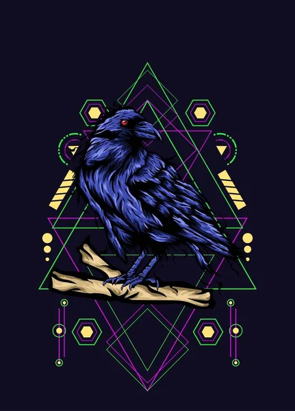 Corbeau Corbeau Oiseau Illustration Vectorielle Avec Motif Géométrique Sacré Pour — Image vectorielle