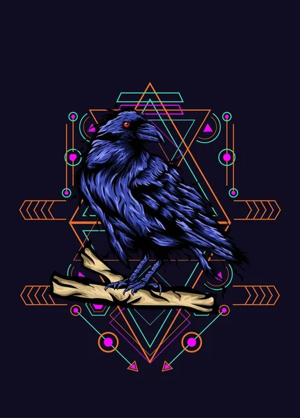 Corbeau Corbeau Oiseau Illustration Vectorielle Avec Motif Géométrique Sacré Pour — Image vectorielle