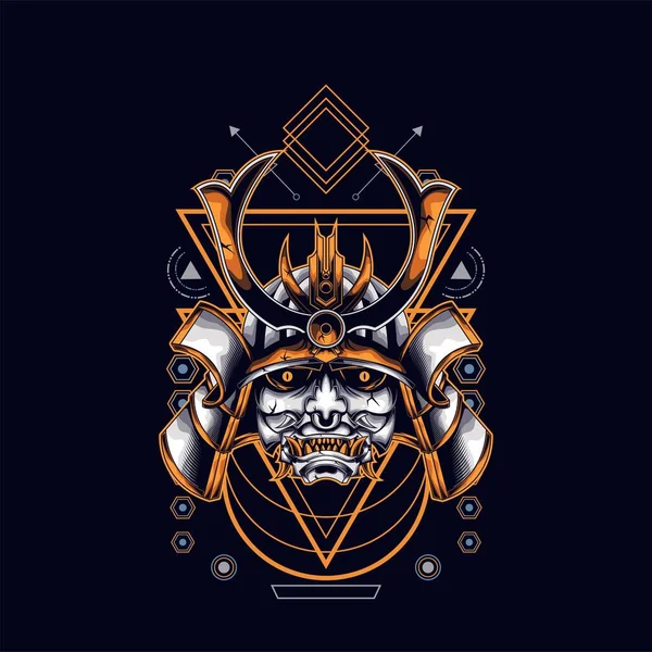 Oni Μάσκα Σαμουράι Κεφάλι Ιερή Γεωμετρία Στολίδι Για Σχεδιασμό Shirt — Διανυσματικό Αρχείο