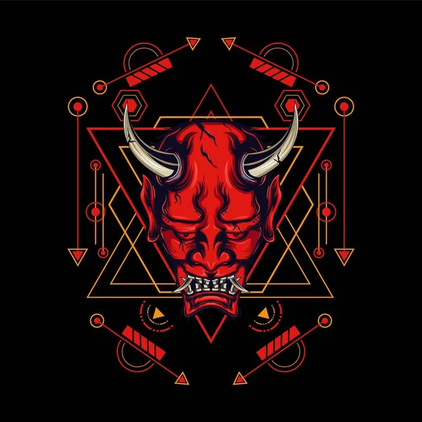 Devil Mask Hannya Mask Sacred Geometry Ornament Black Background Shirt — Stock Vector