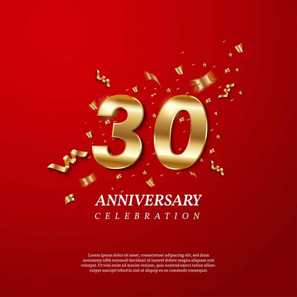 30Th Anniversary Celebration Golden Number Sparkling Confetti Stars Glitters Streamer — Archivo Imágenes Vectoriales