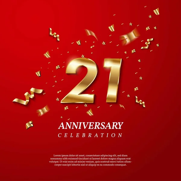 21Th Anniversary Celebration Golden Number Sparkling Confetti Stars Glitters Streamer — Archivo Imágenes Vectoriales