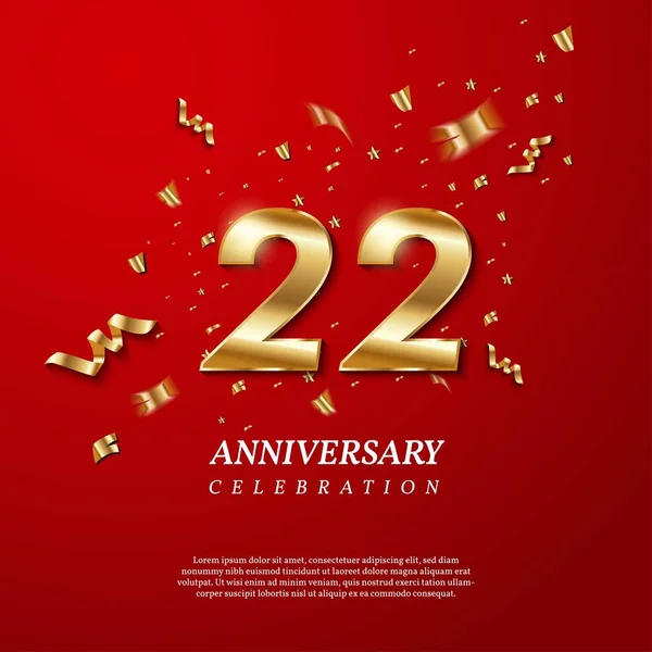 22Th Anniversary Celebration Golden Number Sparkling Confetti Stars Glitters Streamer — Archivo Imágenes Vectoriales