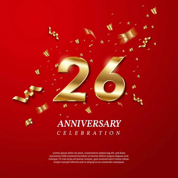 26Th Anniversary Celebration Golden Number Sparkling Confetti Stars Glitters Streamer — Archivo Imágenes Vectoriales