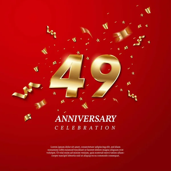 49Th Anniversary Celebration Golden Number Sparkling Confetti Stars Glitters Streamer — Archivo Imágenes Vectoriales