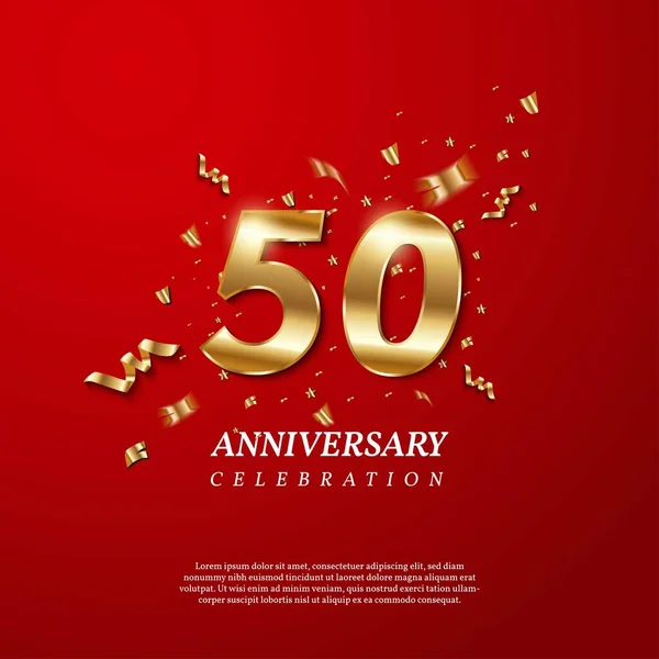 50Th Anniversary Celebration Golden Number Sparkling Confetti Stars Glitters Streamer — Stockový vektor