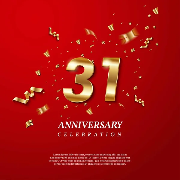 31Th Anniversary Celebration Golden Number Sparkling Confetti Stars Glitters Streamer — Stockvector