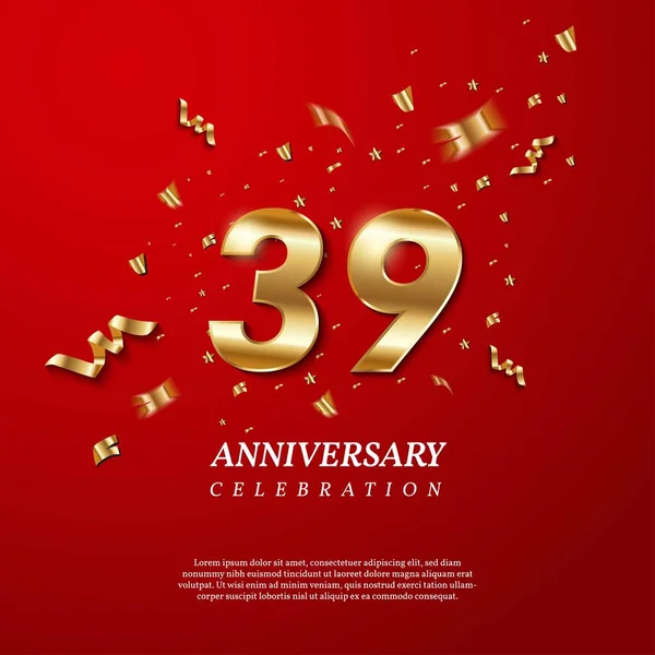 39Th Anniversary Celebration Golden Number Sparkling Confetti Stars Glitters Streamer — Archivo Imágenes Vectoriales