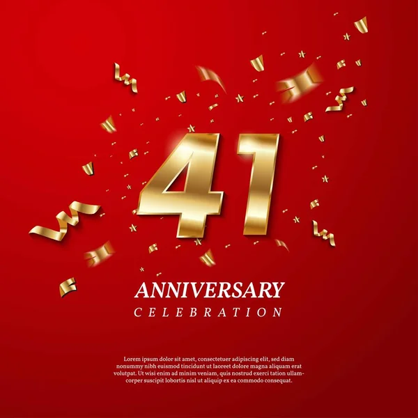 41Th Anniversary Celebration Golden Number Sparkling Confetti Stars Glitters Streamer — Archivo Imágenes Vectoriales