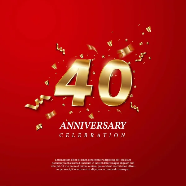 40Th Anniversary Celebration Golden Number Sparkling Confetti Stars Glitters Streamer — Stockový vektor
