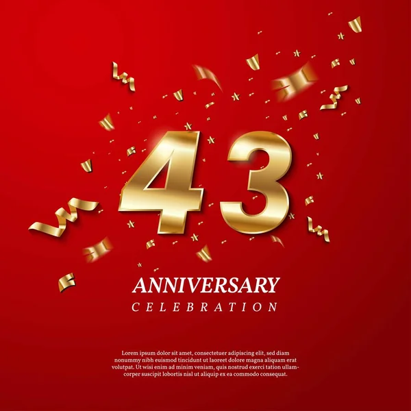 43Th Anniversary Celebration Golden Number Sparkling Confetti Stars Glitters Streamer — Archivo Imágenes Vectoriales