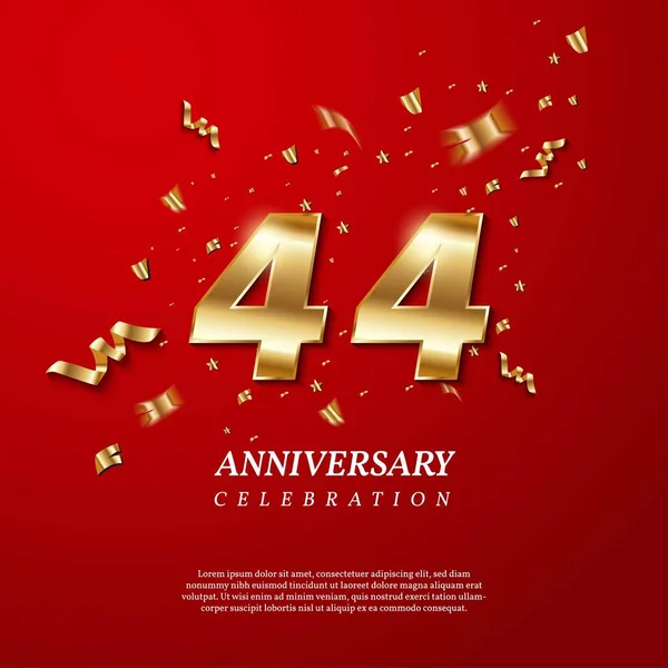 44Th Anniversary Celebration Golden Number Sparkling Confetti Stars Glitters Streamer — Archivo Imágenes Vectoriales