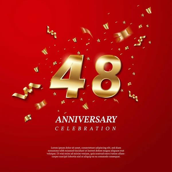 48Th Anniversary Celebration Golden Number Sparkling Confetti Stars Glitters Streamer — Stockvector