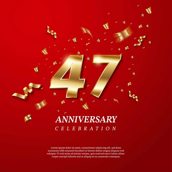 47Th Anniversary Celebration Golden Number Sparkling Confetti Stars Glitters Streamer — Stockvector