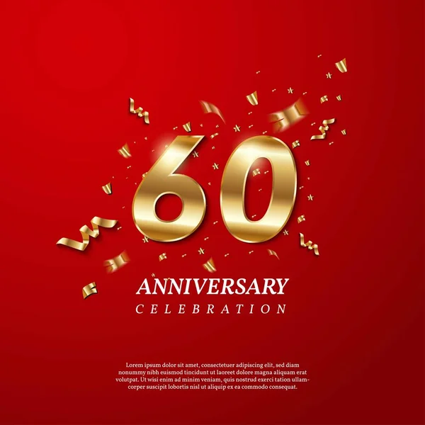 60Th Anniversary Celebration Golden Number Sparkling Confetti Stars Glitters Streamer — Archivo Imágenes Vectoriales