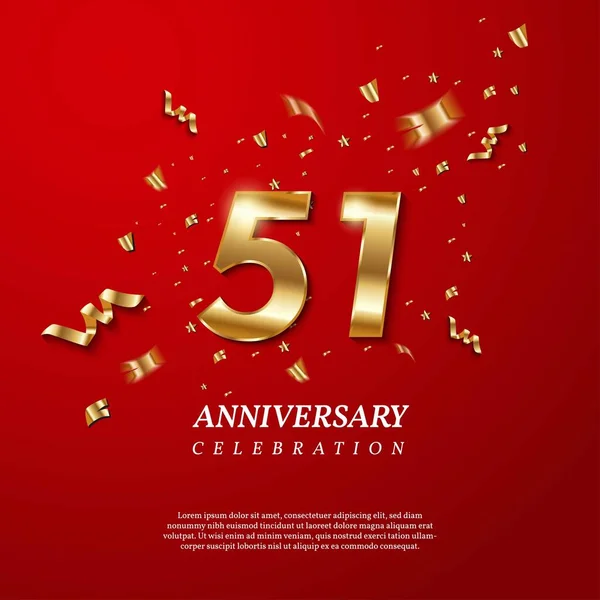 51Th Anniversary Celebration Golden Number Sparkling Confetti Stars Glitters Streamer — Stockvector