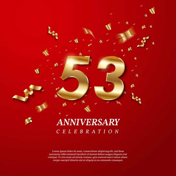 53Th Anniversary Celebration Golden Number Sparkling Confetti Stars Glitters Streamer — Archivo Imágenes Vectoriales