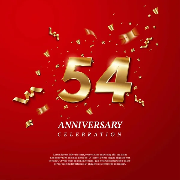 54Th Anniversary Celebration Golden Number Sparkling Confetti Stars Glitters Streamer — Stockvector