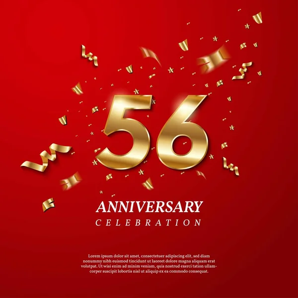 56Th Anniversary Celebration Golden Number Sparkling Confetti Stars Glitters Streamer — Stockvector