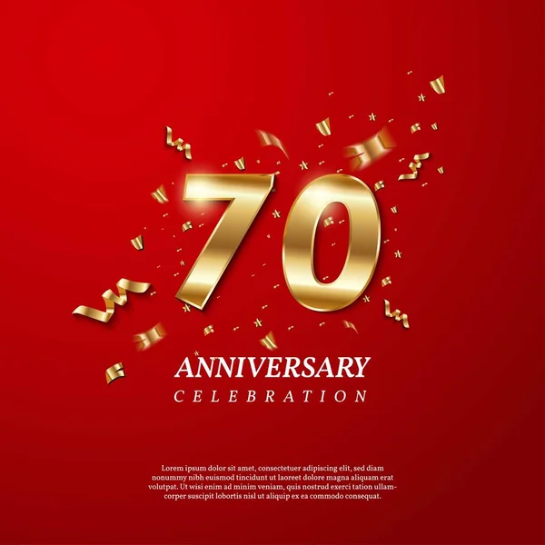 70Th Anniversary Celebration Golden Number Sparkling Confetti Stars Glitters Streamer — Stockvector