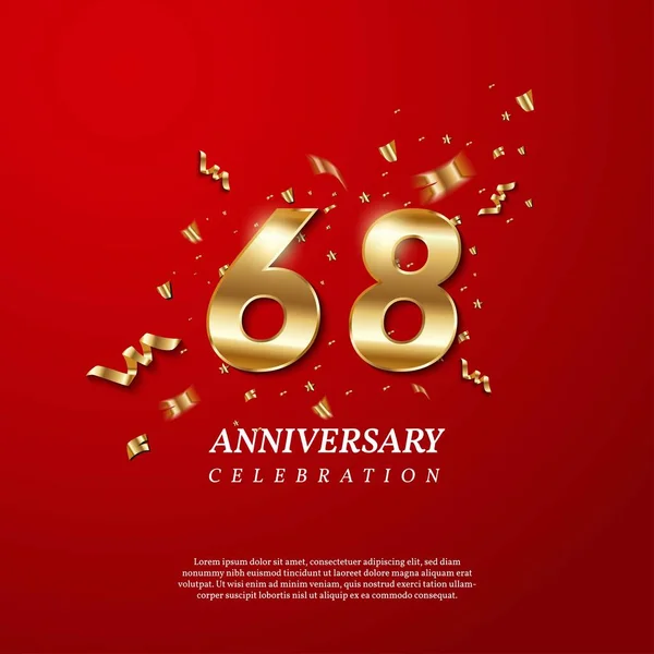 68Th Anniversary Celebration Golden Number Sparkling Confetti Stars Glitters Streamer — Archivo Imágenes Vectoriales